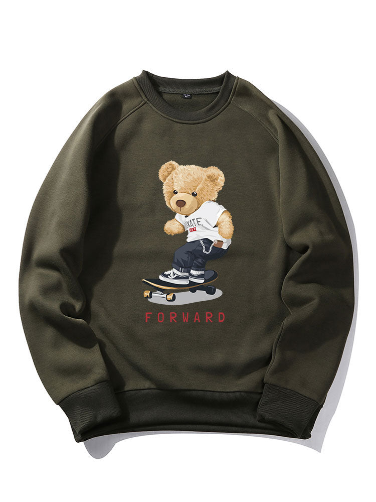 Bear On Skateboard Print Raglan Sleeve Sweatshirt
